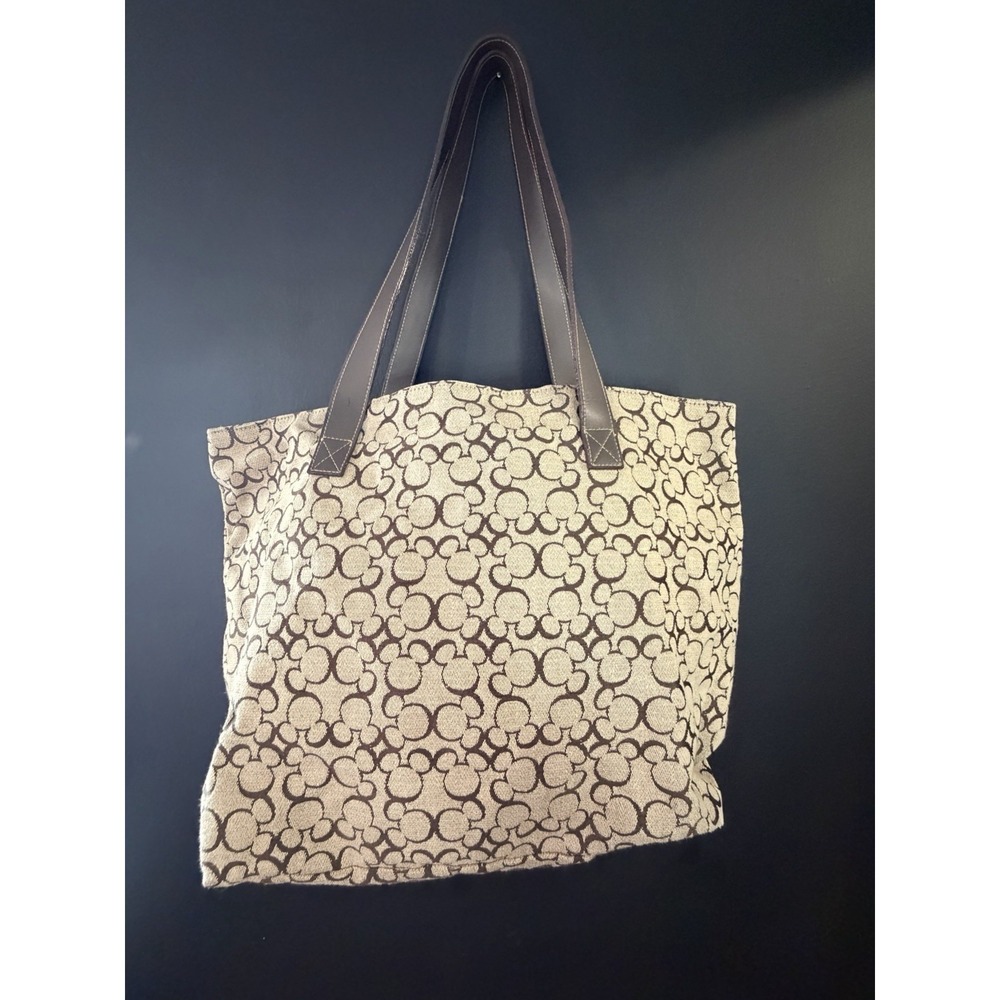 Walt Disney World  Vintage Canvas Mickey Head Print  Tote Bag Rare Brown - Picture 2 of 8